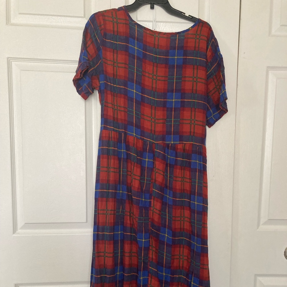 Grunge red and blue short sleeved plaid dress size 16